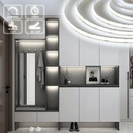 OMIKA COB LED Strip Lights, Wireless 6000K Cool White Battery Powered 640LED 6.56Ft LED Strip Lights with Remote Control Timer Dimmable Flexible Cuttable Tape Lights for Cabinet Shelves Desk Bedroom