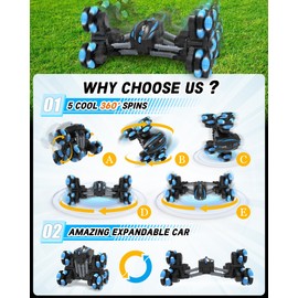 iappadore Remote Control Car, RC Transform Stunt Car 360° Flips Rotating, Drift, 90° Upright Driving RC Stunt Car with Headlight All Terrain Toys for Ages 5-12 Kids Gifts