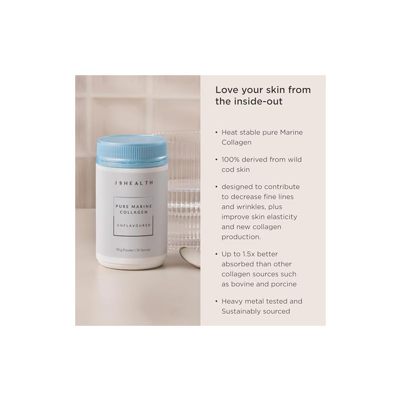 JSHealth Pure Marine Collagen Powder - Unflavoured, 90g / 30