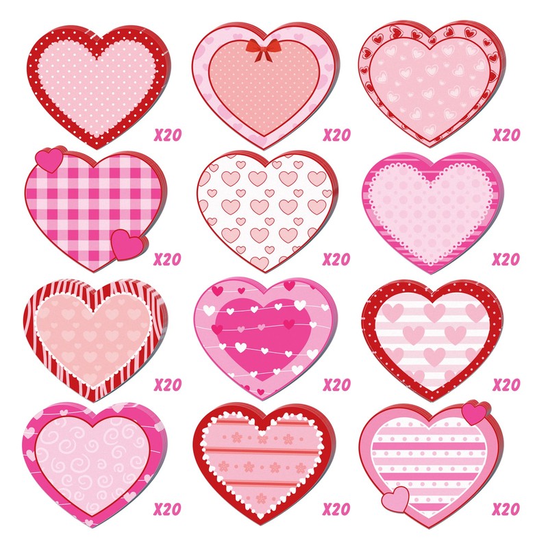240 Pcs Love Heart Sticky Notes 12 Designs Love Heart