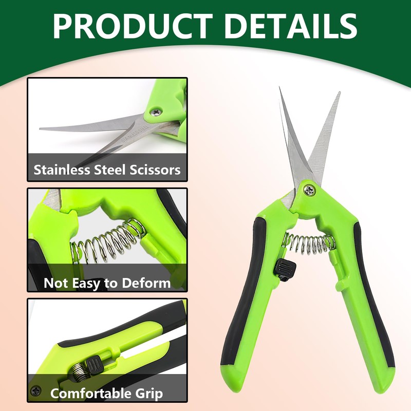 3 Pack Garden Secateurs, Compact Snips Hydroponics Multi Purpose Curved