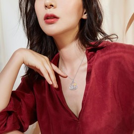 VONALA Elephant Pendant Necklace 925 Sterling Silver Heart Sunflower Jewelry Cute Animal Gifts for Women Animal Lover