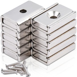 FPMYB Pack of 10 Magnets Strong 20 x 13.5 x 5 mm, Neodymium Magnets Extra Strong Neodymium Magnets with Hole, Magnets Screws, Strong Magnets for Kitchens, Bathrooms, Offices, School
