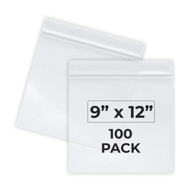 Clear Plastic Zipper Storage Bags, 2 Mil Thick, Small Size, Pack of 100 (9" x 12")