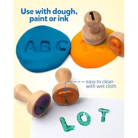 Coogam Wooden Alphabet Number Stamp Flashcard, ABC Spelling Letter Stampers and Mathematics Learning Number Stampers Arts and Crafts Supplies, Montessori Educational Toy Gifts for 3 4 5 Year Old