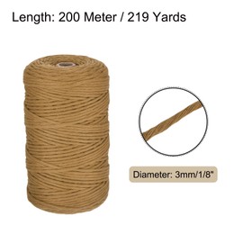 Rebower 1/8 Inch 656 Feet Macrame Cord, Cotton Cord Rope String Single Strands Twisted Braided Thick Macrame Cord [for Crafts Wall Plant Hangers] - Caramel