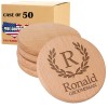 Pack of 50 Wooden Coasters Beech Wood Round Coasters for