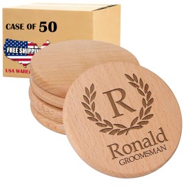 Pack of 50 Wooden Coasters Beech Wood Round Coasters for Drinks Laser Engrave Blankscolor: beech wood, size: 4inch