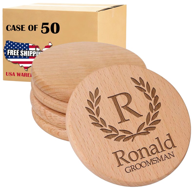 Pack of 50 Wooden Coasters Beech Wood Round Coasters for