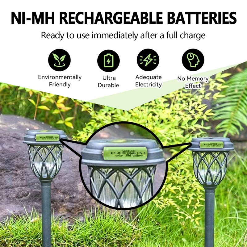 8-Pack AA Ni-MH Solar Light Rechargeable Batteries - 600mAh 1.2V