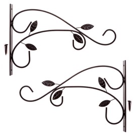 White Hinge 2x Black Flower Wall Bracket Hangers - Large Decorative Hanging Basket Holders - Holds Up To 12" Baskets