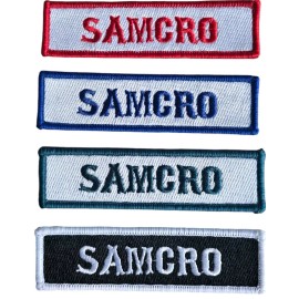 SAMCRO MC MOTORCYCLE BIKER CLUB RANK OFFICER TITLE VEST JACKET IRON ON PATCH - White Base w/ Green Border + Green Text