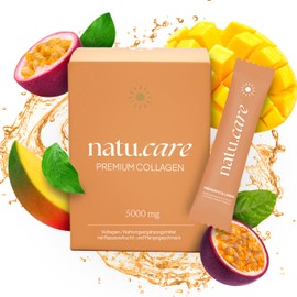 natu.care Premium Collagen Pulver 5000 mg, 30 Portionen, Kollagen Mango Maracuja 216 g | Collagen Peptide 100% Natürlich | Marine Collagen Hydrolysat, Colagenpulver für Gelenke, Haare, Nägel