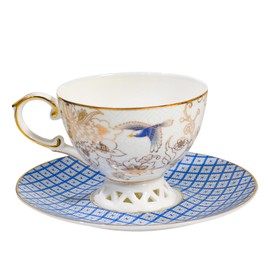 ACMLIFE Bone China Tea Cup and Saucer Set - Bone China Tea Coffee Cup and Saucer Set for 1, Vintage Teacups and Saucers, with Gold Trim and Gift Box (1, Light Blue)
