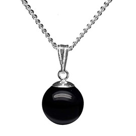 10mm Genuine Black Onyx Bead/Ball 925 Sterling Silver Pendant + 18 Inch Trace Chain/Necklace