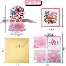Pink Pop Up Mothers Day Card, Dog Flowers 3D Happy Mothers Day Card, Mother's Day Gifts for Mom Sister Daughter Grandma Wife