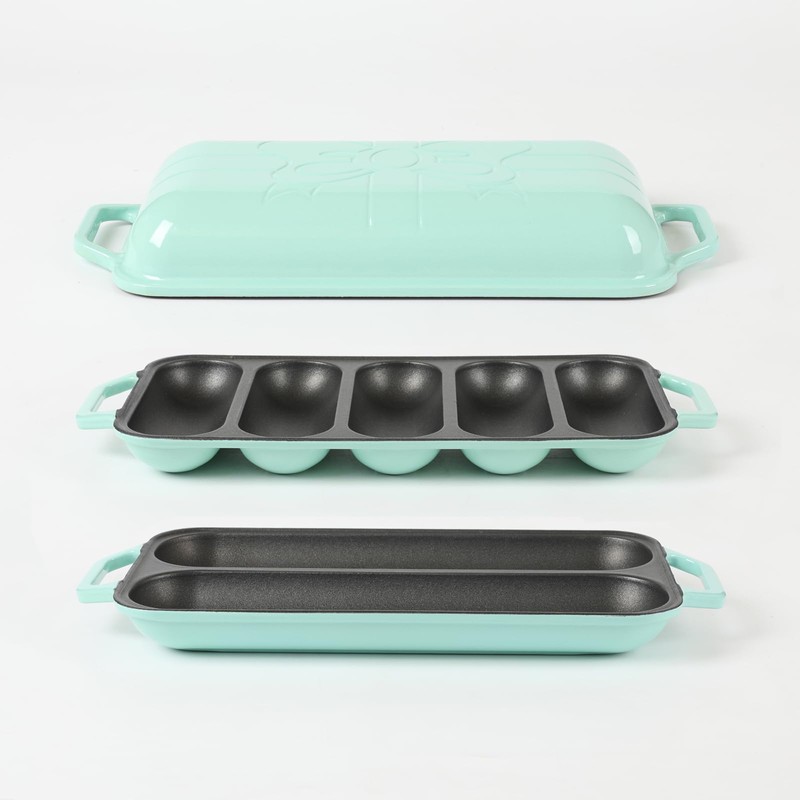 HAWOK Enameled Cast Iron French Baguette Baker Green…