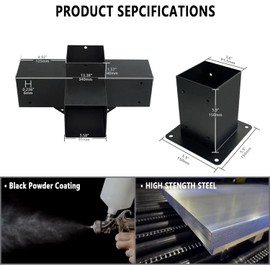 DEVALLEY 4-Way Right Corner Pergola Brackets Kit, Woodwork Brackets with Post Anchors for 4x4(Actual:3.5"x3.5") Wood Beams for Patio Pergola,Log Cabin Gazebo W/Hardware (2 Pack)