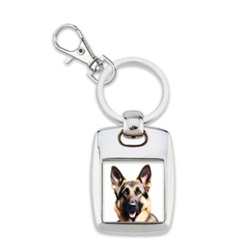 GERMAN SHEPHERD DOG KEYRING. Square Silver Plated Alsatian Picture Key Chain for German Shepherd Owners. German Shepherd and German Shepherd Dad Gift Key Holder. German Shepherd Dog Picture Gift