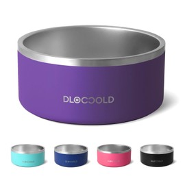 DLOCCOLD Stainless Steel Dog Bowl Non Slip,Dog Food Water Bowls with Rubber Bottom,Double Wall Insulated Metal Pet Feeding Bowl for Medium Large Sized Dog Cat (Purple)