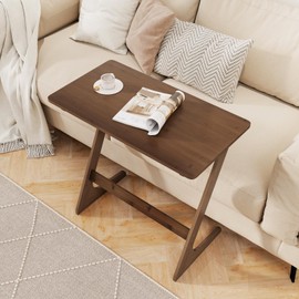 Giantex Bamboo TV Tray Table, Z Shaped Sofa Couch Side Table for Eating Snacks Coffee Laptop, Modern TV Dinner Tables for Small Spaces, Small End Table for Living Room Bedroom, Walnut