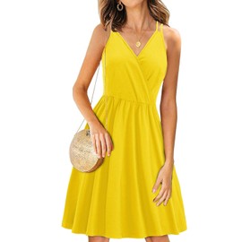 II ININ Women's Summer Beach Dress 2024 Casual Vacation Outfits Spaghetti Strap Sundress Boho Hawaiian Tropical Dress B-Yellow