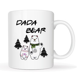 Funny Father's Day Dada Bear Coffee Mugs, Birthday Gift Idea for Dad Daddy Papa Father Him, White 11 Oz