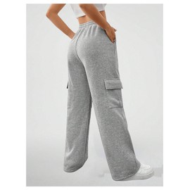 RoseSeek Girl's Elastic Waist Straight Leg Sweatpants Loose Casual Cargo Pants with Pocket Grey 12Y