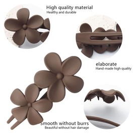 8Pcs Flat Hair Claw Clips, French Concord Flat Hair Clips for Women Girls, 2 Styles Beach Party Strong Hold Claw Clips, Matte Flower Hair Clips for Thick Thin Curly Straight Hair Accessories(Brown)