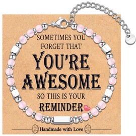 TEVOP Gifts for Women Teenage Girls, Inspirational Gifts for Women Girls, Tiny Pink Beaded Bracelet Special Birthday Christmas for Mum Wife Daughter Sister, Christmas Stocking Fillers Women Girls