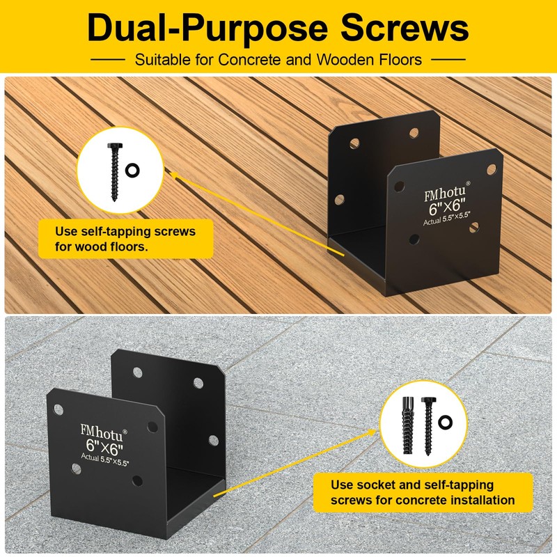 6x6 Stainless Steel Post Base,Internal 5.5 x 5.5 Post Anchor