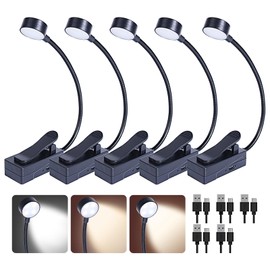 KunHe 5 Pack Rechargeable Book Light Bulk Clip-On Reading Lights for Books in Bed Long-Lasting 3 Modes & 3 Brightness Levels Compact USB Charging Mini Booklights for Kids Book Lovers Bulk Gifts