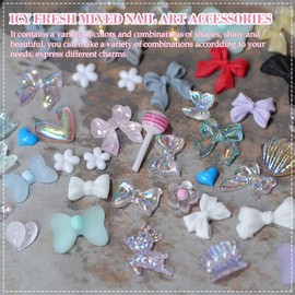 3D Nail Charms, 400 Pcs Lollipop Butterfly Flower Bear Bow Heart Nail Rhinestones Gems, Multi Shapes Nail Art Charms, Nail Pearls for Nail Art Decoration Jewelry Accessories DIY Crafts