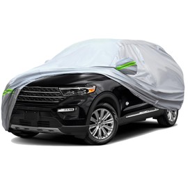 TUCAREST 6-Layers Premium Full Car Cover Hard Shell Zipper Design Waterproof All Weather Weatherproof UV Sun Protection Snow Dust Storm Resistant Outdoor with Straps (Fit for SUV/MPV 201"- 211")