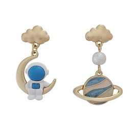 AIANFU Cute Astronaut Earrings Asymmetrical Cloud Planet Design Elegant Space Theme Jewelry for Women Gifts