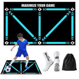 Football Training Mat 60 * 90cm Large, with a Pair of Anti-slip Socks and Organizer Bag, Football Mastery Training Mat for Improving Dribble, Non Slip Kid Soccer Footstep Training Mat for Indoor