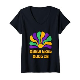 Womens Mardi Gras Carnival Beads New Orleans French Festival Parade V-Neck T-Shirt