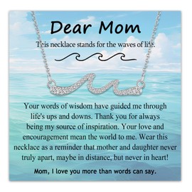 EPIRORA Mom Gifts from Daughter Son, Silver Wave Necklace for Women, Mother Daughter Necklace Mothers Day Christmas Birthday Jewelry Present Idea