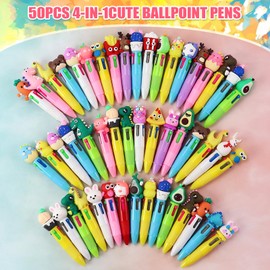 50Pcs 4-in-1 Multicolor Ballpoint Pens All In One Mini Cute Ball Point Pens Bulk for Chindren,Kawaii Ballpoint Pen for Birthdays and Kids Parties,Xms Exchange Gift for School Classroom