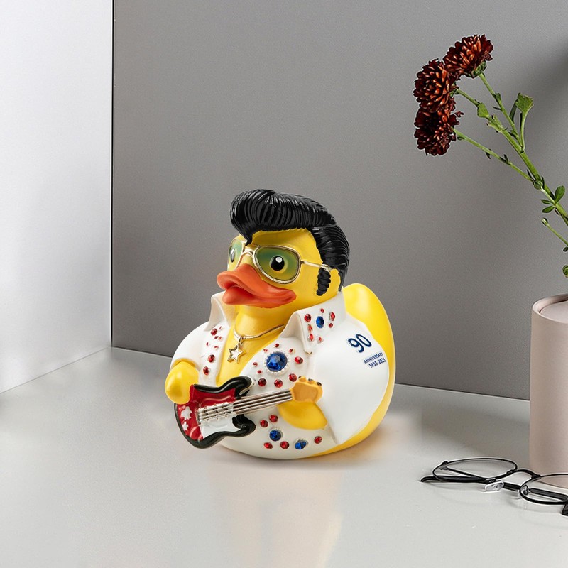 ChuangJie Elvis Duck Figurine, White Jumpsuit Design with Rhinestones, Decorative