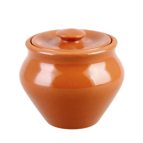 Traditional Natural Clay Stoneware Baking Pot with Lid (0.5-Qt) Stoneware
