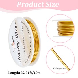 Beebeecraft 18 Gauge Gold Wrapping Wire Real 18K Gold Plated Brass 32.81 Feet Tarnish Resistant Beading Wire for Jewelry Making Wreath Floral