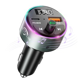SOARUN FM Transmitter, Bluetooth 5.3, Car Charger, Car Charger, PD36W + QC3.0, Fast Charging, 2 Ports, FM Car Charger, Siri & Google Assistant Compatible, Hands-Free Calling, 9 RGB Backlight, LED