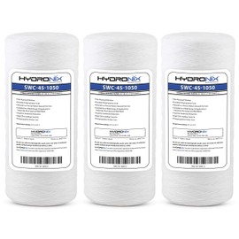 Hydronix HX-SWC-45-1005/3 Universal Whole House Sediment String Wound Water Filter Cartridge 4.5 inch x 10 inch - 5 micron - 3 Pack, White