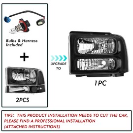 TUSDAR Headlight Assembly Set for 99-04 Ford F250 F350 F450 F550 Super Duty / 00-04 Ford Excursion Driver and Passenger Side,Black Housing with Clear Reflector (Bulbs & Harness Included)