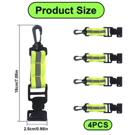 Carreuty Pack of 4 Glove Holders for Fire Brigade, Reflective Glove Holder Belt with Metal Single Clip Plastic Carabiners, Glove Clip for Hanging Gloves, Towel Masks