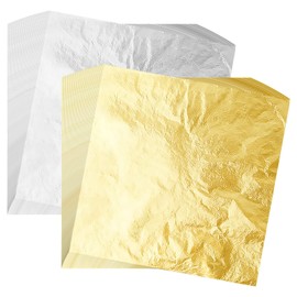 MIAHART 200 leaves imitation gold leaf, silver leaf for art project craft decoration, gilding craft, DIY creation (14x14cm)
