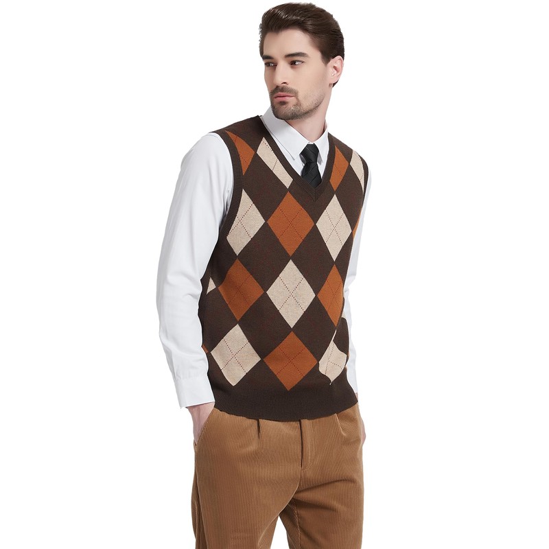 Kallspin Men's Big & Tall Argyle Sleeveless Jumpers Wool Blend
