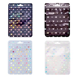 FASHEWELRY 40pcs 4x6” Jewelry Package Bags Holographic Mylar Bags Black White Smell Proof Pouch Bag with Clear Window for Jewelry Sample Product Decorative Gift Small Bussiness Packaging Supplies