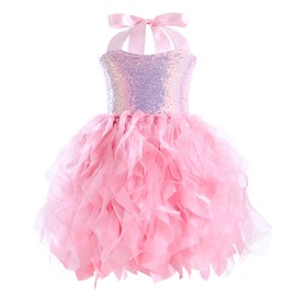 Pink Christmas Tutu Dress for Girls Sequin Tulle Fairy Ball Dresses for Toddler Kid Little Girl Fancy Sparkly Princess Birthday Party Outfit Size 5-6